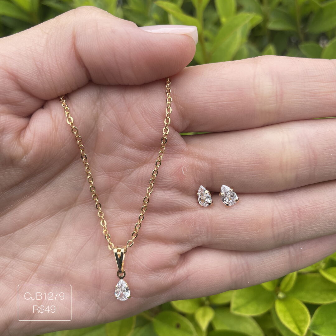 Conjunto de Ponto de Luz Gota Cristal Dourada